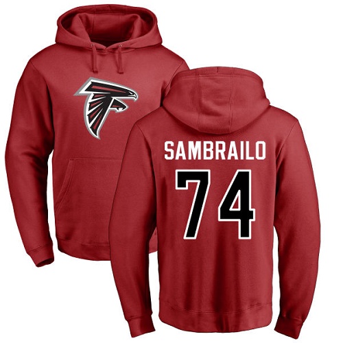 Atlanta Falcons Men Red Ty Sambrailo Name And Number Logo NFL Football #74 Pullover Hoodie Sweatshirts